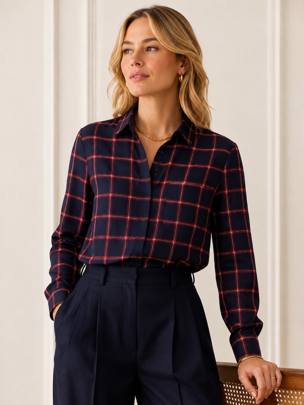 Equipment 100% Silk Plaid Button-Down Blouse – Size Small